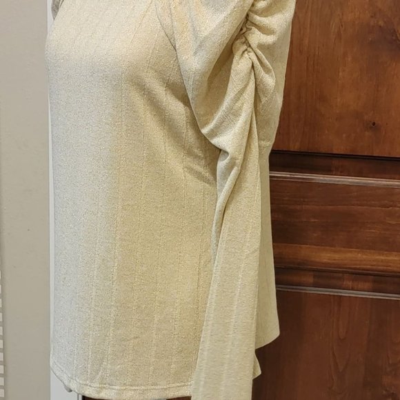 New Zac & Rachel Shirred Square Neck Bodice Top White Swan with Gold Lurex M - Picture 7 of 14